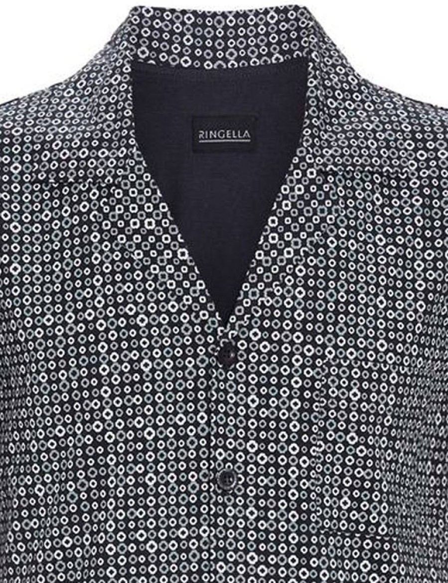 Herren Ringella Nachtwasche | Ringella Herren Shorty "Grey Circles" Im Hemdstyle 2241311 - Anthrazit / Grau | Sommerschlafanzug