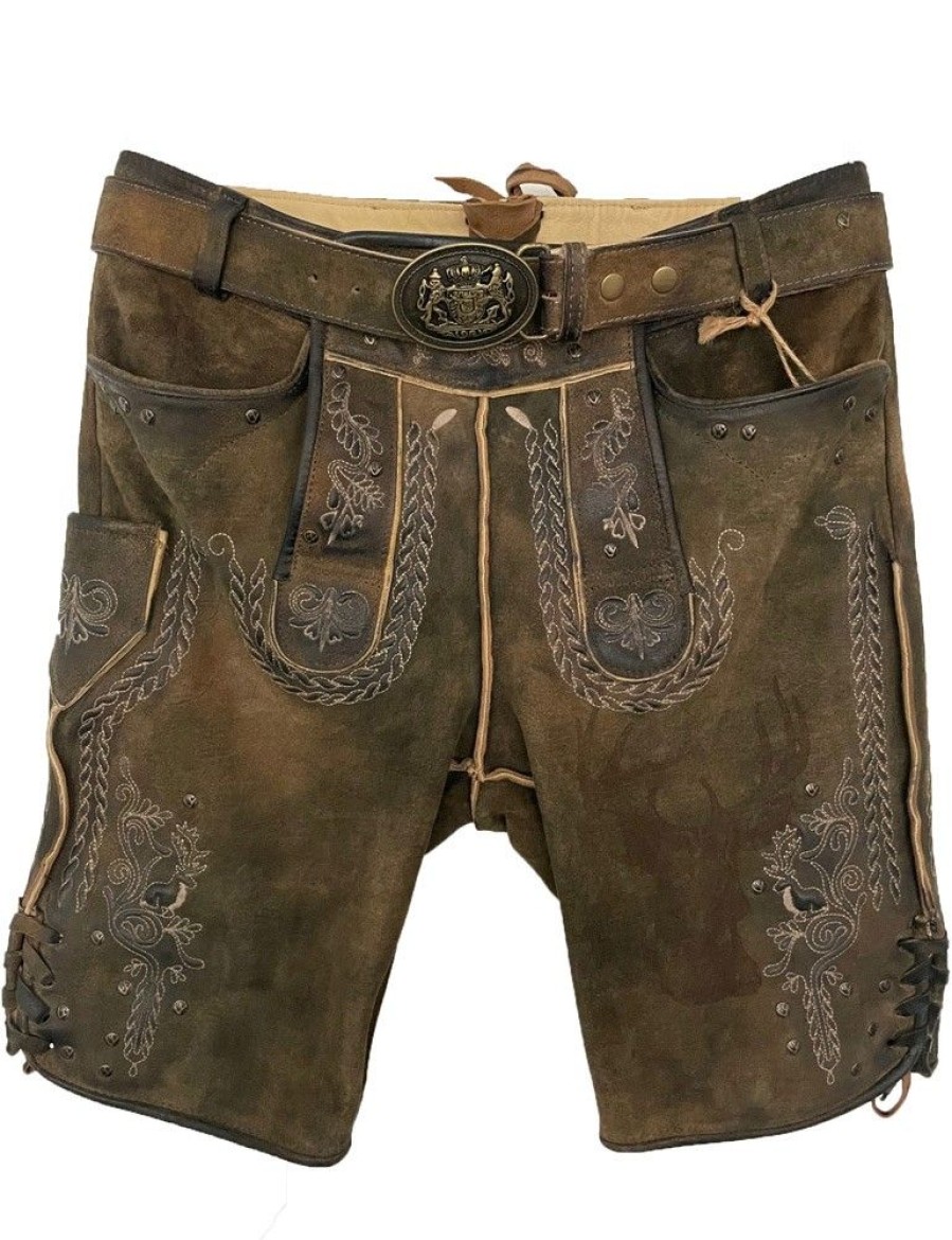 Herren Maddox Lederhosen | Maddox Kurze Herren Lederhose "Klostersee" Mit Gurtel | Antik Ziller