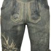 Herren Maddox Lederhosen | Maddox Kurze Herren Lederhose "Wotan" Mit Gurtel | Raspato Stein Grau