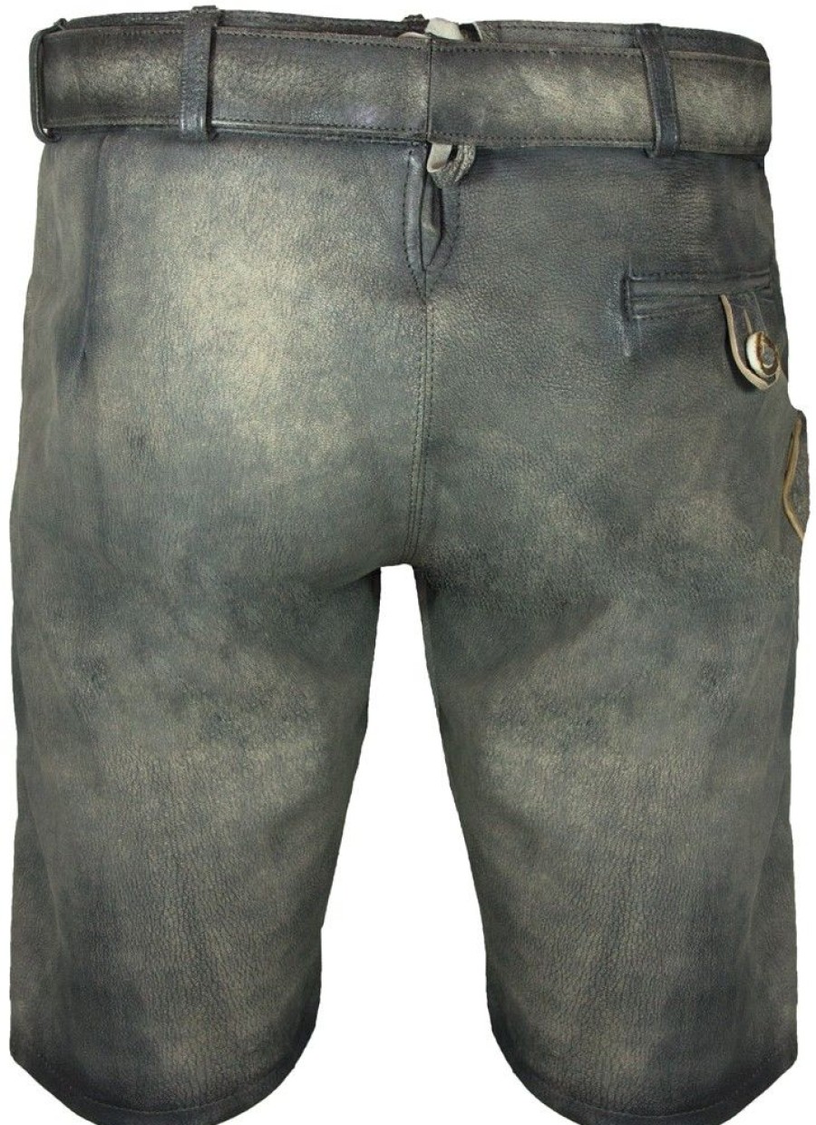 Herren Maddox Lederhosen | Maddox Kurze Herren Lederhose "Wotan" Mit Gurtel | Raspato Stein Grau