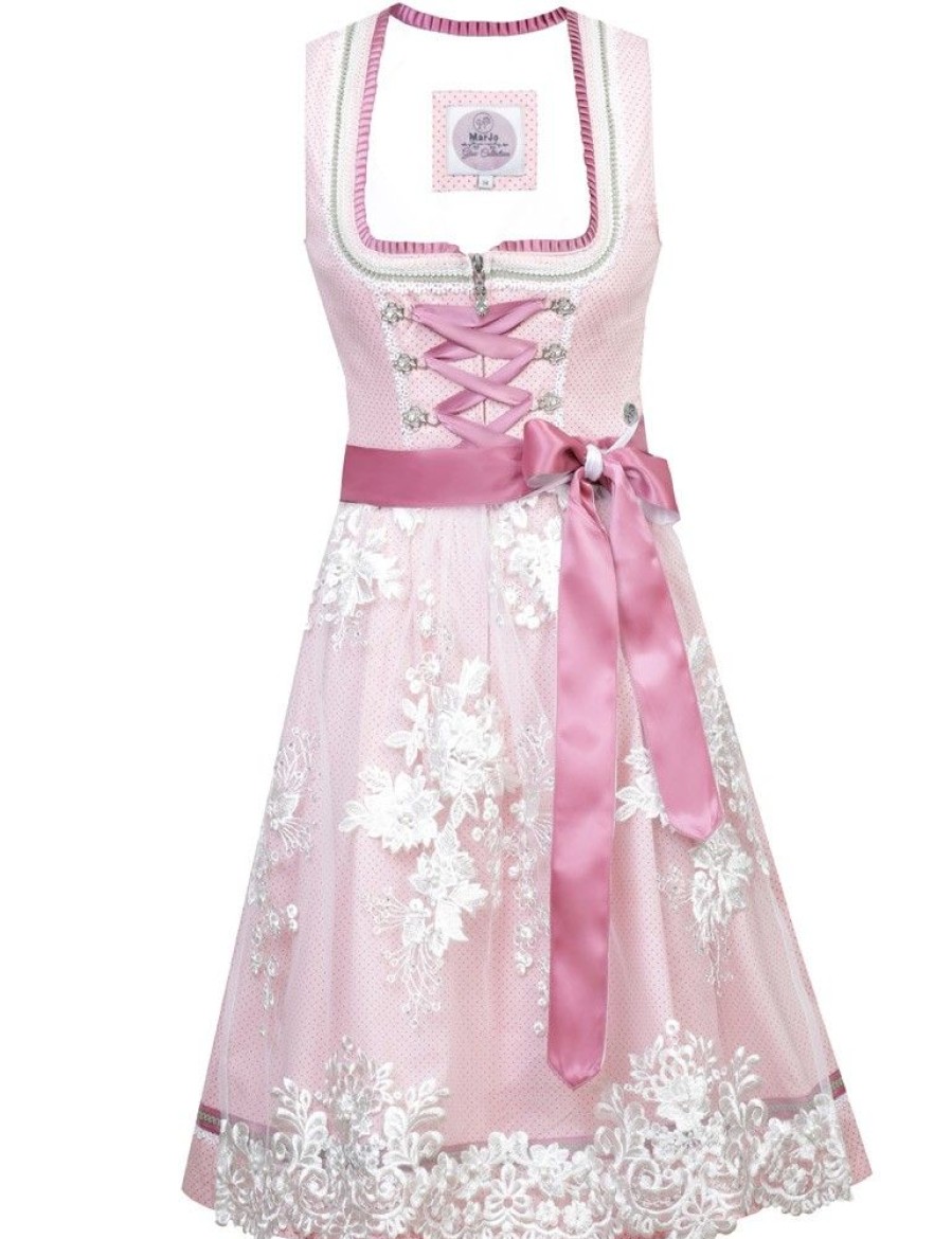 Damen MarJo Dirndl | Marjo Trachten Dirndl "Scarlett" Spitzenschurze 596658 | Blutenrosa - 58Cm