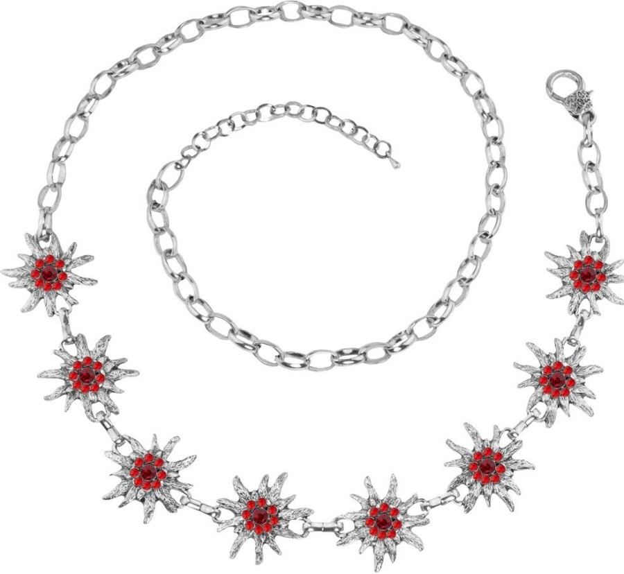 Schmuck Trachtenland | Edelweis Trachtengurtel Mit Strass - Rot