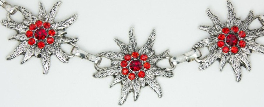 Schmuck Trachtenland | Edelweis Trachtengurtel Mit Strass - Rot