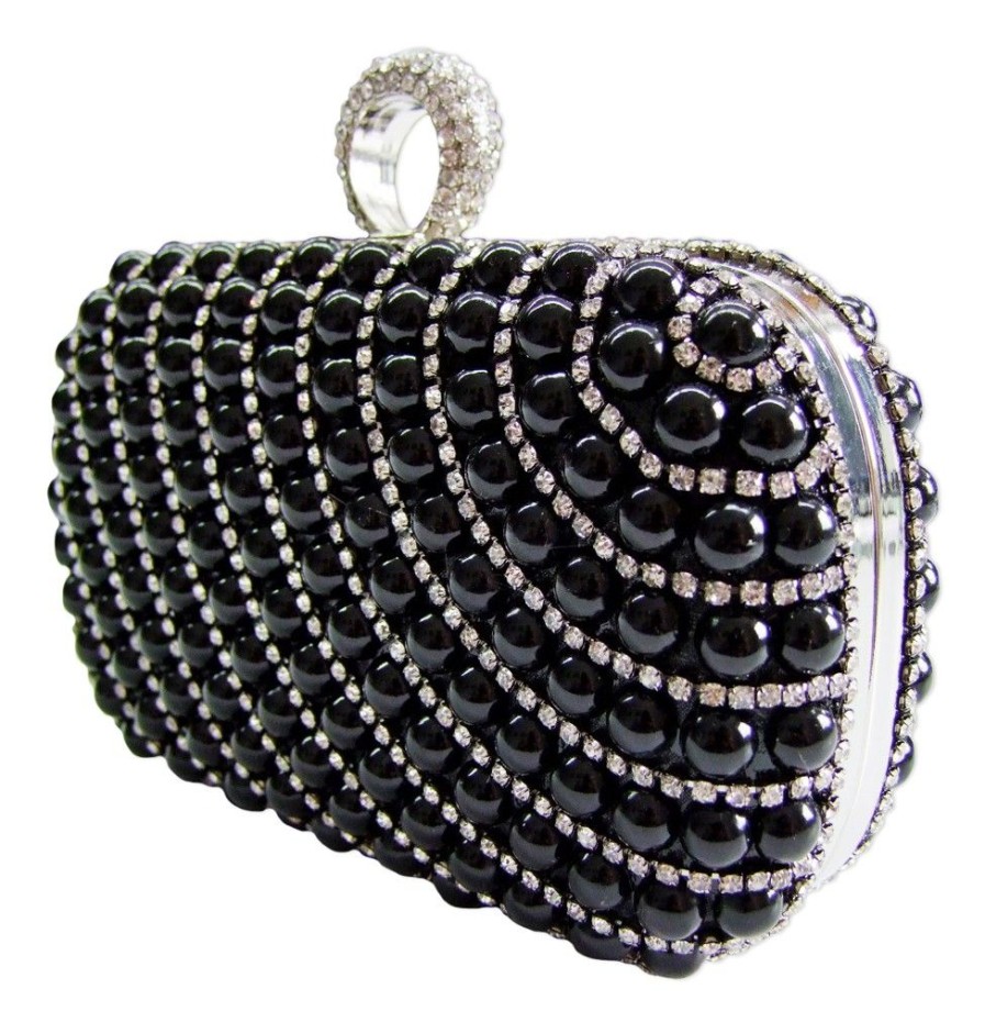 Damen Trachtenland Handtaschen | Elegante Damen Clutch Abendtasche "Big Pearl" - Schwarz