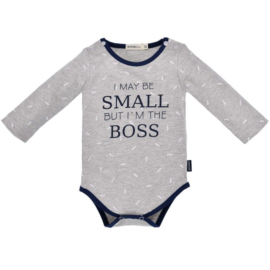 Jungen BONDI Baby Bodys | Bondi Baby Langarmbody "Small Boss" 93682 - Grau/Navy | Unterziehbody Babybody