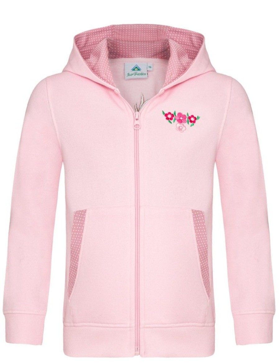 Madchen Isar-Trachten Jacken | Isar-Trachten Madchen Sweatshirt Hoodie Mit Stickerei 57303 | Rosa