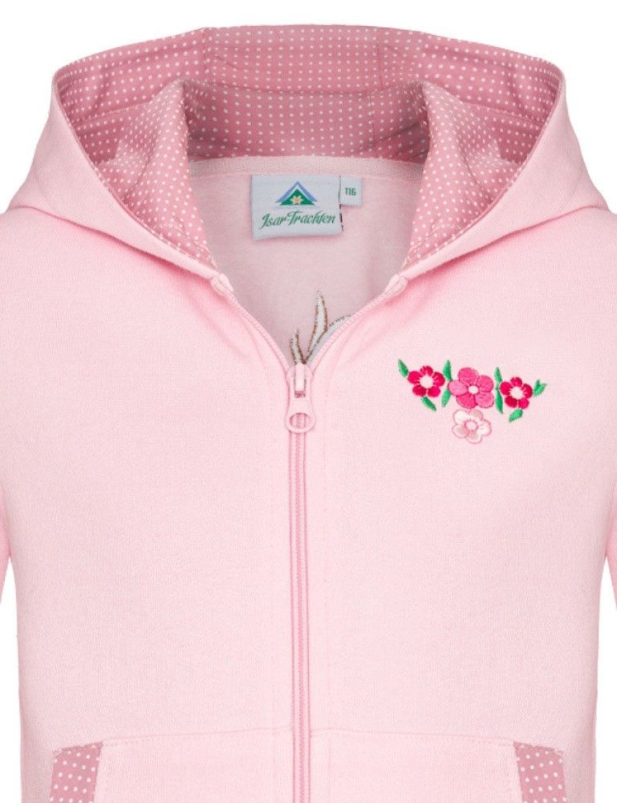 Madchen Isar-Trachten Jacken | Isar-Trachten Madchen Sweatshirt Hoodie Mit Stickerei 57303 | Rosa