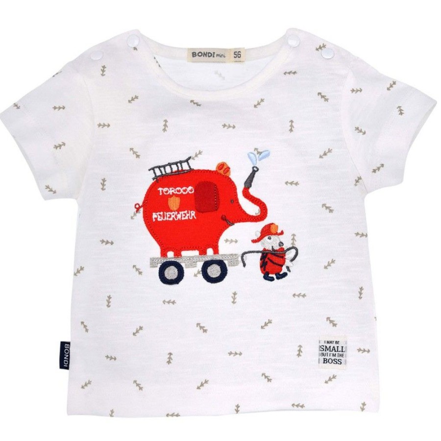 Jungen BONDI Fur´S Baby | Bondi Baby Kleinkinder T-Shirt "Feuerwehr" 93681 - Weis | Kurzarmshirt