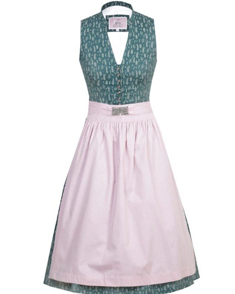 Damen MarJo Dirndl | Marjo Trachten Dirndl "Greta" Traditionell 595658 | Flaschengrun Rosa - 65Cm