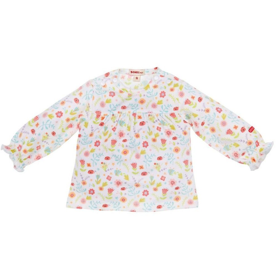 Madchen BONDI Fur´S Baby | Bondi Langarmshirt "Blumchen Und Kafer" 93692 - Weis / Bunt | Pullover