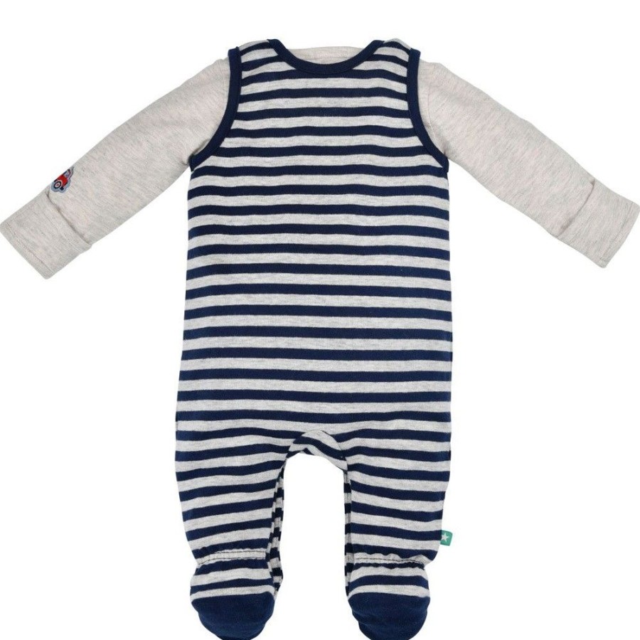 Jungen BONDI Baby Strampler | Bondi Baby Strampler "Bagger" Geringelt 2-Tlg. 93654 | Navy / Natur