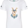 Madchen Isar-Trachten Blusen / Shirts | Isar-Trachten Madchen T-Shirt "Reh" Mit Stickerei 52765 | Weis Blau