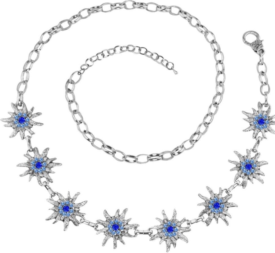 Schmuck Trachtenland | Edelweis Trachtengurtel Mit Strass - Marineblau