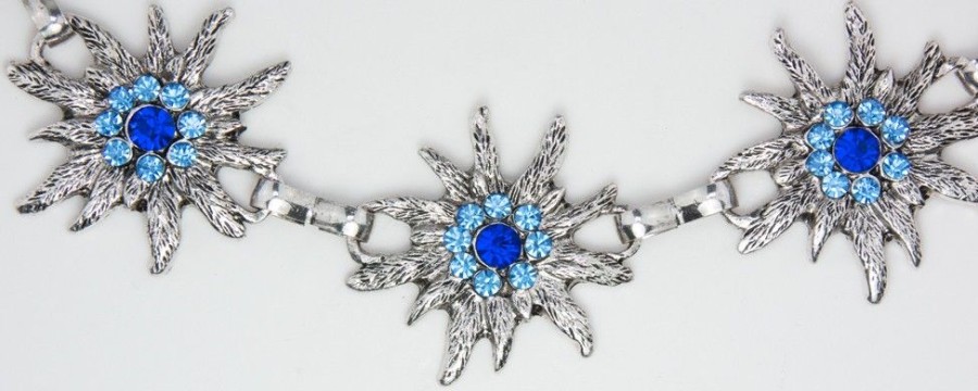 Schmuck Trachtenland | Edelweis Trachtengurtel Mit Strass - Marineblau