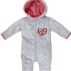 Madchen BONDI Baby Strampler | Bondi Kuscheliger Baby Fleece-Overall "Herzilein" 86566 - Grau Rot | Strampler Wintermode Madchen