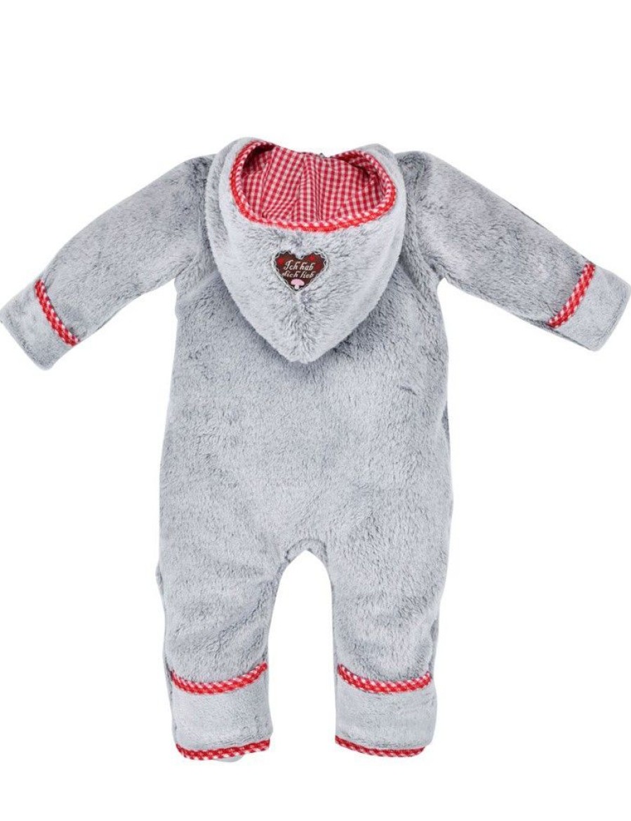 Madchen BONDI Baby Strampler | Bondi Kuscheliger Baby Fleece-Overall "Herzilein" 86566 - Grau Rot | Strampler Wintermode Madchen