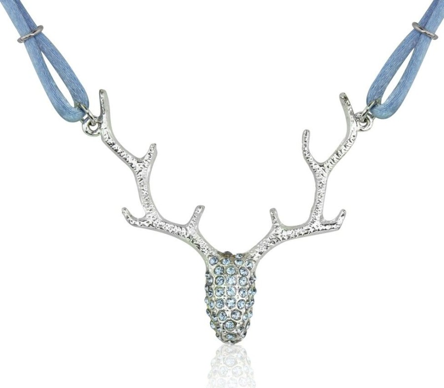 Schmuck LUISIA® | Luisia® Halskette Nicola Mit Strass Hirschkopf Und Kristallen Von Swarovski® - Taubenblau