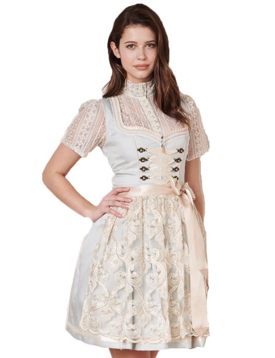 Damen Krüger MADL Dirndl | Kruger Dirndl "Dalina" Spitzenschurze 412465 | Hellblau Creme 50Cm