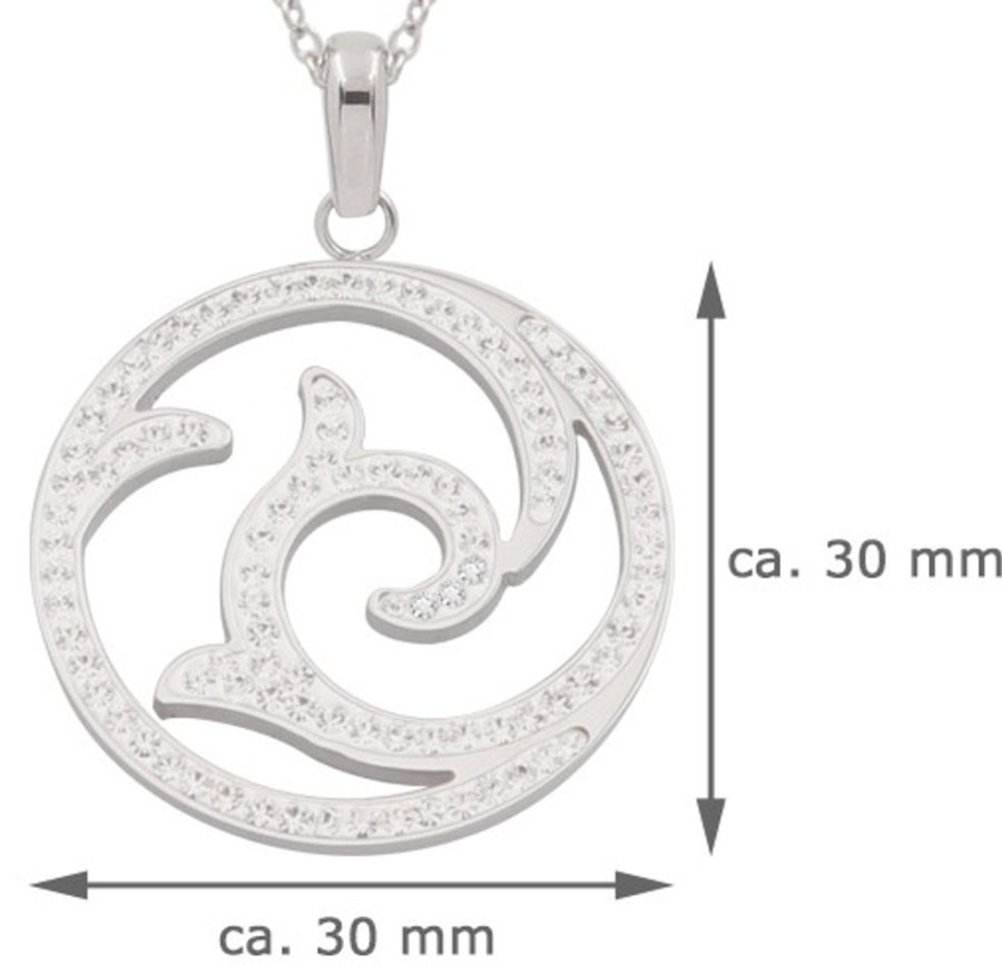 Schmuck LUISIA® | Luisia® Edelstahl Halskette 50+5 Cm Silber Mit Anhanger | Welle Mit Zirkonia