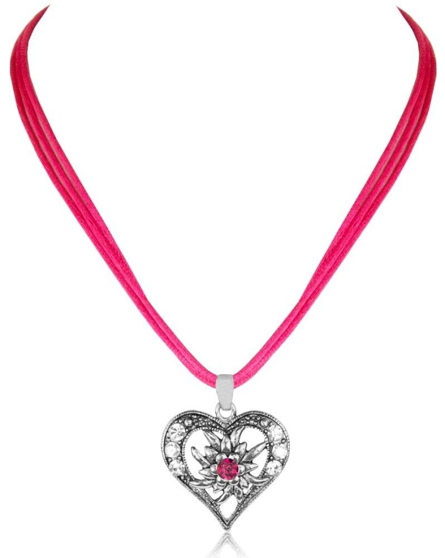 Schmuck Trachtenland | Trachten Halskette "Sira" Mit Herzanhanger Und Strass | Pink