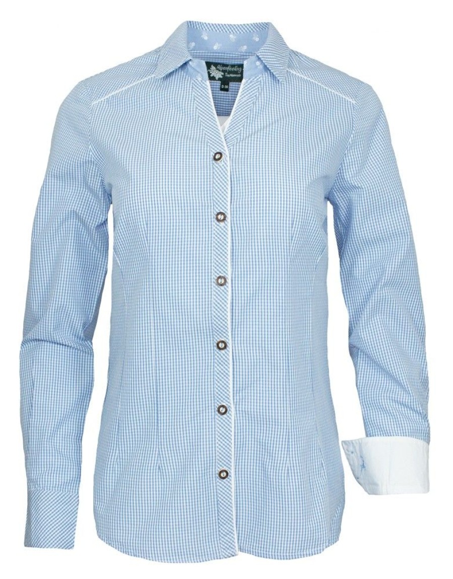 Damen Maddox Blusen & Shirts | Maddox Damen Langarm Trachtenbluse Innsbruck - Hellblau Sky