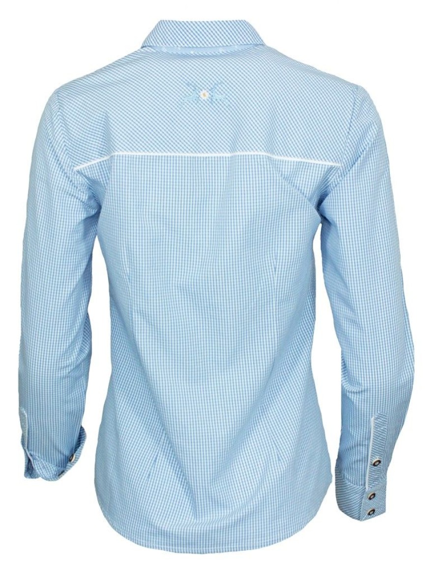 Damen Maddox Blusen & Shirts | Maddox Damen Langarm Trachtenbluse Innsbruck - Hellblau Sky