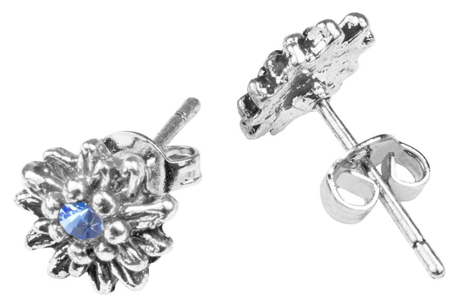 Schmuck Trachtenland | Luisia® Edelweis Ohrringe Marla Mit Kristallen Von Swarovski® - Blau