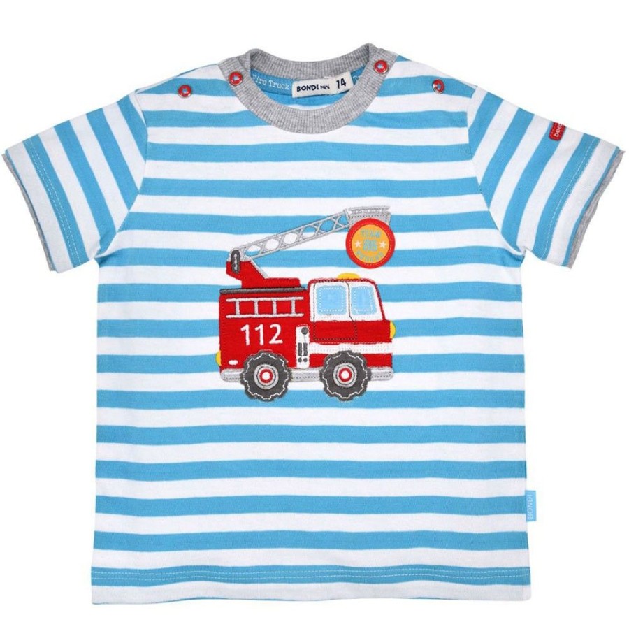 Jungen BONDI Fur´S Baby | Bondi Baby Jungen T-Shirt "Feuerwehr" 91481 - Blau / Weis | Kurzarmshirt