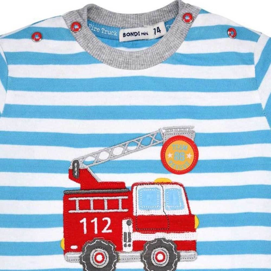 Jungen BONDI Fur´S Baby | Bondi Baby Jungen T-Shirt "Feuerwehr" 91481 - Blau / Weis | Kurzarmshirt