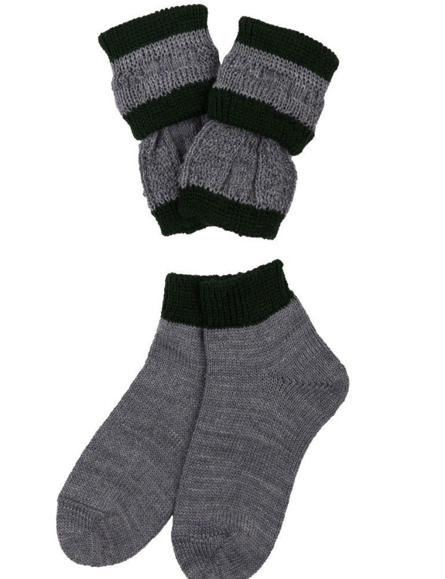 Jungen Trachtenland Strumpfe | Isar-Trachten Kinder Loferl Socken Und Wadenwarmer | 35651 - Grau/Grun