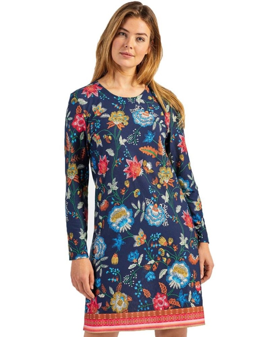 Damen Nina von C. Nachtwasche | Nina Von C. Langarm Nachthemd Mit Blumen Print 93770902 | Blau