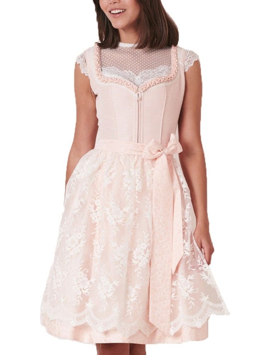 Damen Krüger MADL Dirndl | Kruger Madl Damen Dirndl "Jeana" Spitzenschurze 411263 | Apricot Rosa 60Cm