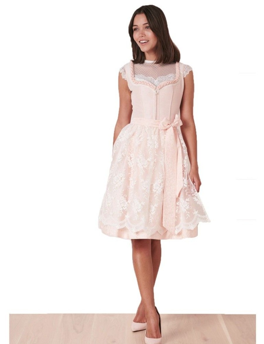 Damen Krüger MADL Dirndl | Kruger Madl Damen Dirndl "Jeana" Spitzenschurze 411263 | Apricot Rosa 60Cm