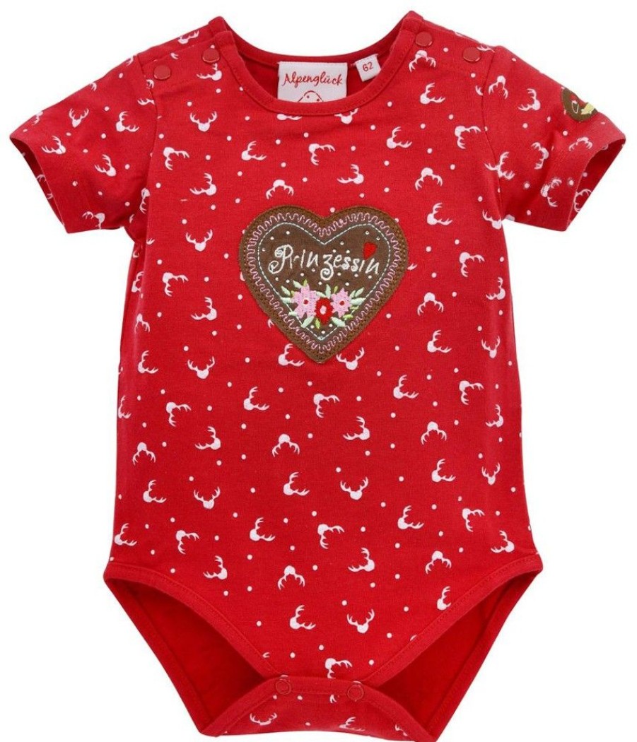 Madchen Alpenglück Baby Bodys | Bondi Trachten Baby Body "Prinzessin" Mit Herz 86272 - Rot