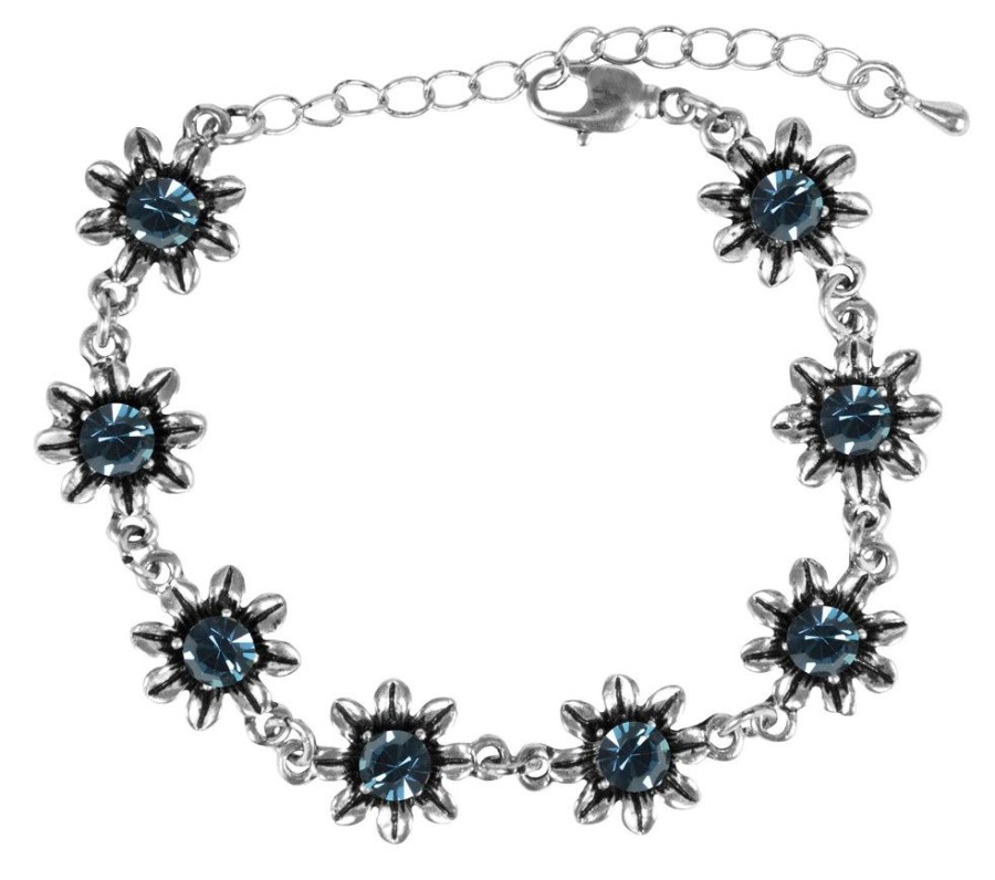 Schmuck Trachtenland | Silbernes Strass Armband Mit Bluten - Ozeanblau