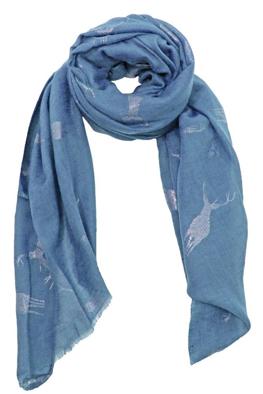 Damen Trachtenland Trachtentucher | Trachten Halstuch Schal Uni Mit Glitter Hirsch - Jeansblau