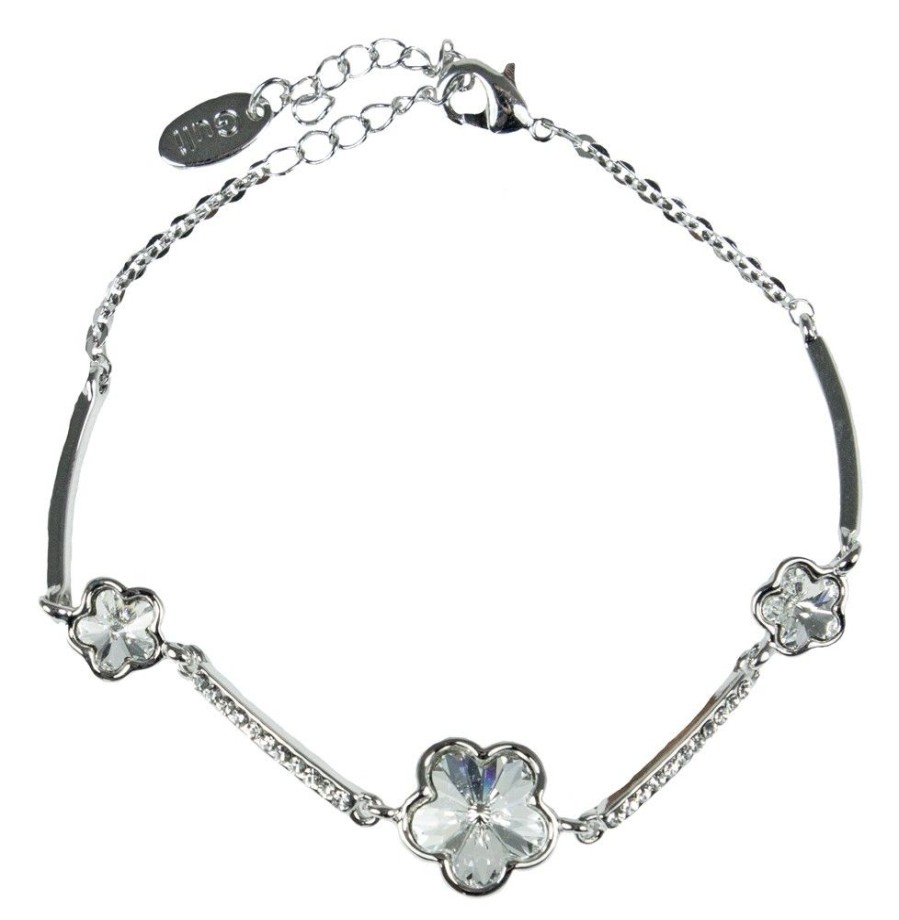 Schmuck LUISIA® | Luisia® Silbernes Damen Blumen Armband Mit Kristallen Von Swarovski®