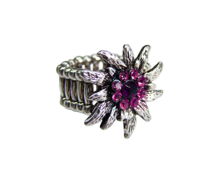 Schmuck Trachtenland | Edelweis Trachtenring Mit Strass - Pink