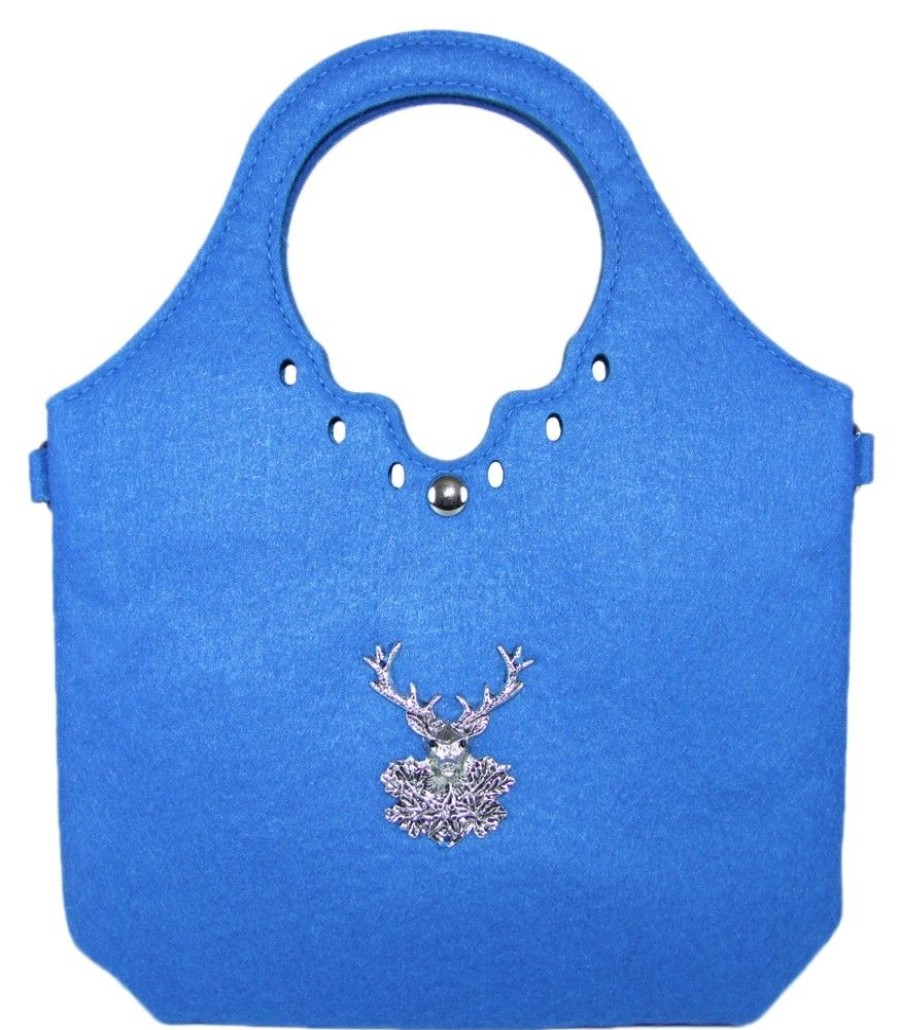 Damen Trachtenland Handtaschen | Trachtentasche Kleiner Shopper Mit Hirsch Blau