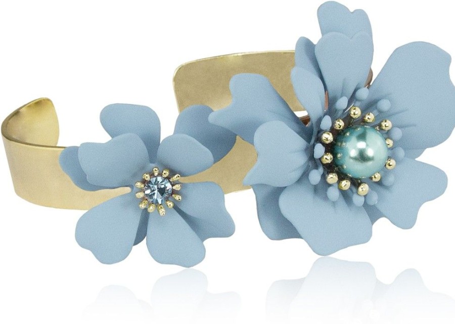 Schmuck LUISIA® | Luisia® Armreif Armspange Nelia Mit Blumen - 16 Karat Vergoldet Hellblau