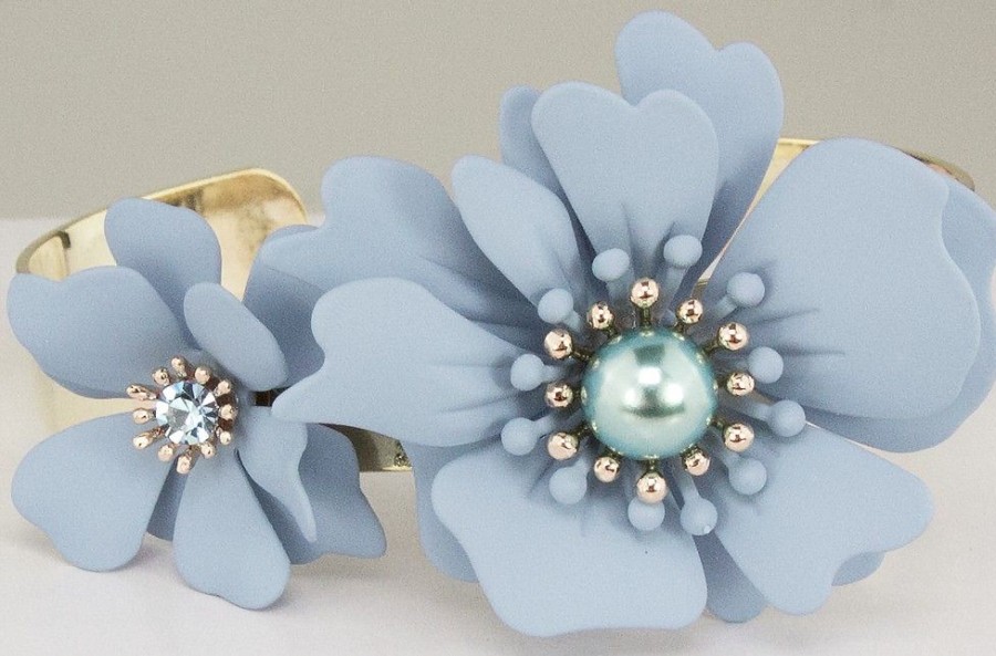 Schmuck LUISIA® | Luisia® Armreif Armspange Nelia Mit Blumen - 16 Karat Vergoldet Hellblau