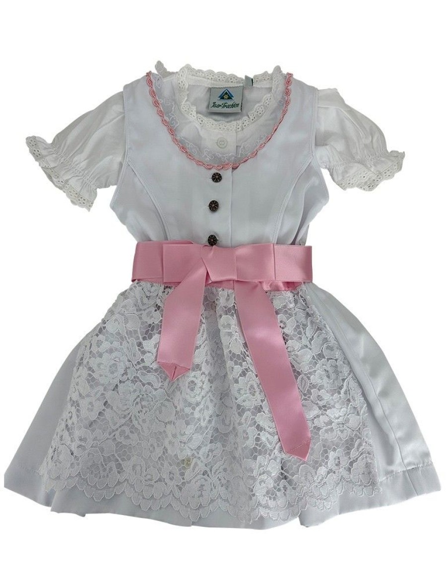 Madchen Isar-Trachten Dirndl | Isar-Trachten Baby Dirndl "Maite" 3-Tlg. Mit Bluse 63001 | Weis Rosa