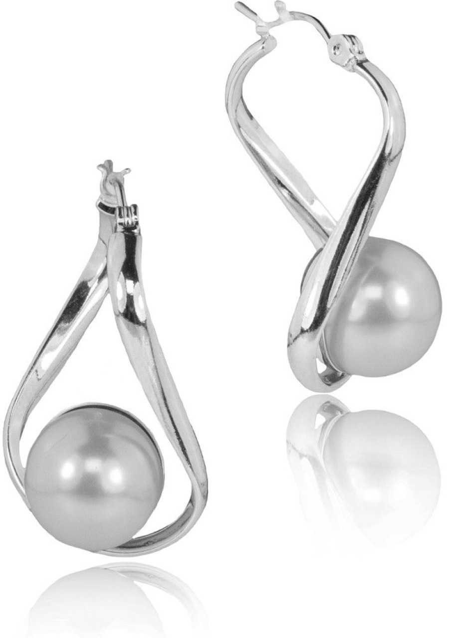 Schmuck LUISIA® | Luisia® Geschwungene Ohrringe "Liora" Mit Perle Von Swarovski® - Silber / Light Grey Pearl