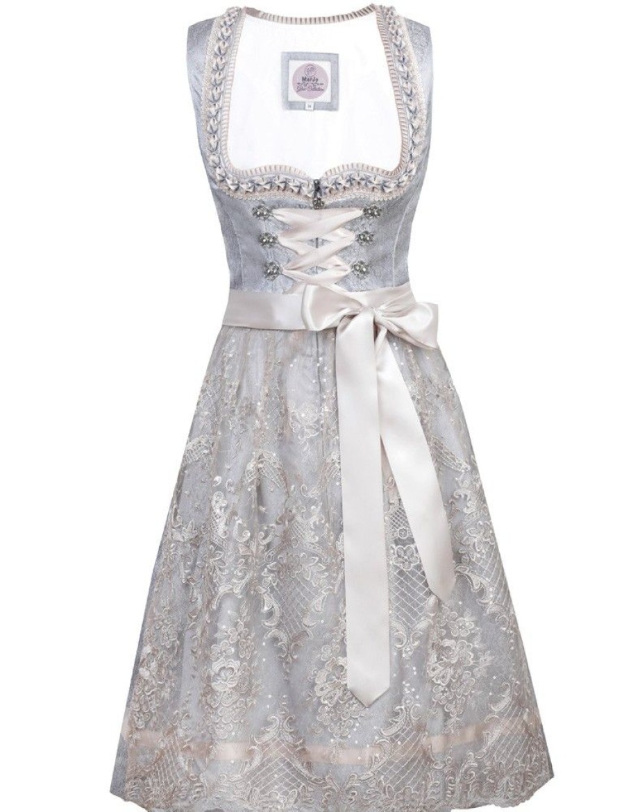 Damen MarJo Dirndl | Marjo Dirndl "Benita" Spitzenschurze 594165 | Eisblau Taupe - 65Cm