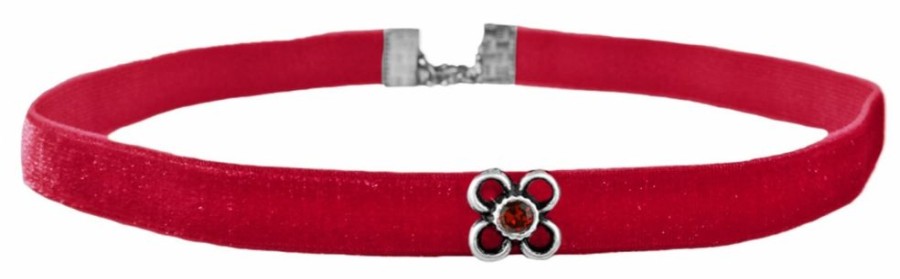 Schmuck Trachtenland | Luisia® Samt Kropfband Ramona Mit Blute Und Kristall Von Swarovski® - Rot