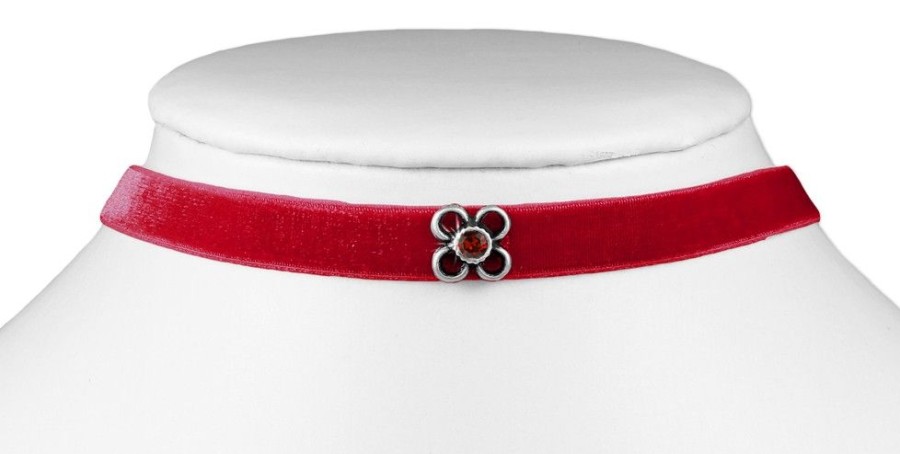 Schmuck Trachtenland | Luisia® Samt Kropfband Ramona Mit Blute Und Kristall Von Swarovski® - Rot