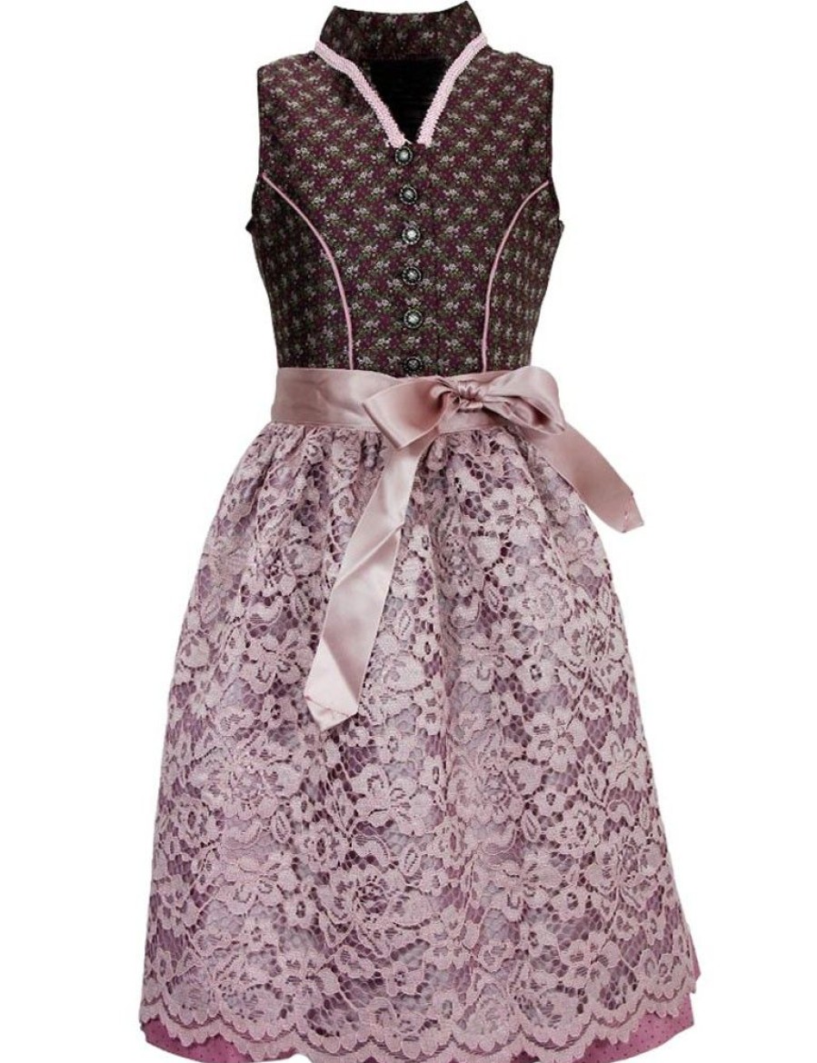 Madchen Isar-Trachten Dirndl | Isar-Trachten Jugend Dirndl "Beatrice" Spitzenschurze 63652 | Beere Rosa