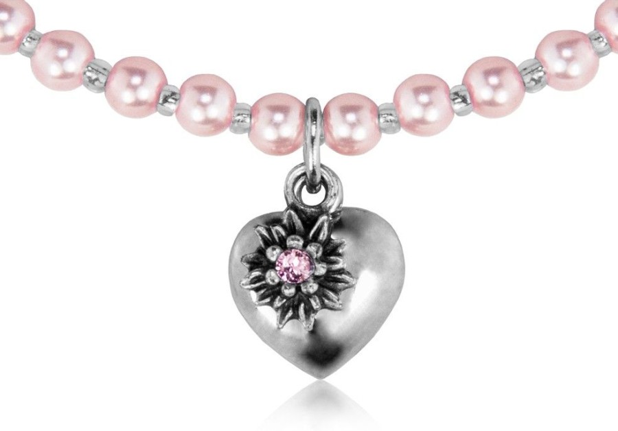 Schmuck LUISIA® | Luisia Perlenkette Luna Mit Herz Und Edelweis - Rosa