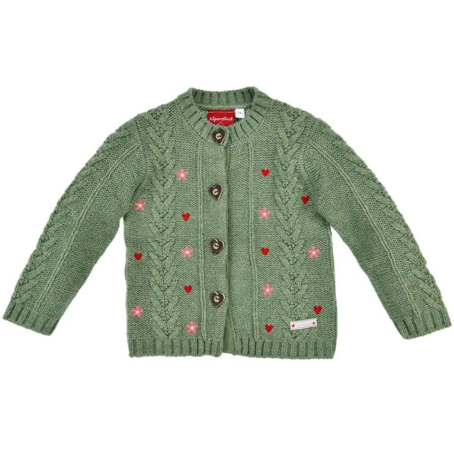 Madchen BONDI Jacken | Bondi Madchen Trachten Strickjacke "Alpengluck" Mit Blumen 86763 | Grun