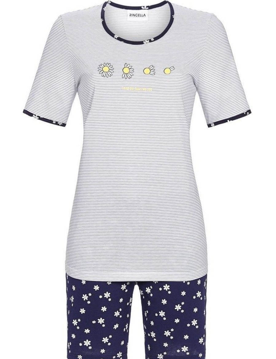 Damen Ringella Nachtwasche | Ringella Damen Shorty "Daisy" 2211306 - Navy / Weis / Grau | Sommerpyjama